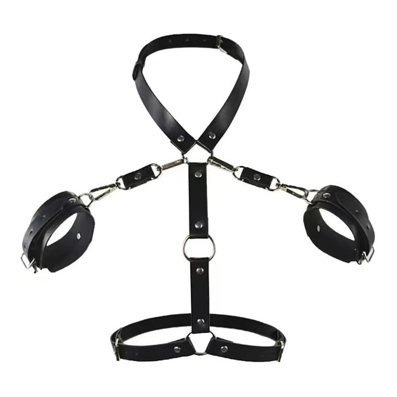 SM Leather Reversible Handcuff Collar Bondage Training Couple Sexy Restraint Flirting Toy Adult Sex Products