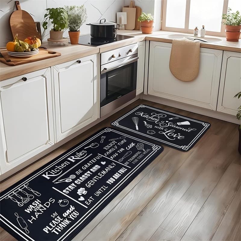 Cross-Border Christmas Floor Mats, Thickened, Stain-Resistant, Yellow Rubber Bottom, Water-Absorbent, Non-Slip, Washable Carpet, Long Kitchen Set Foot Mats