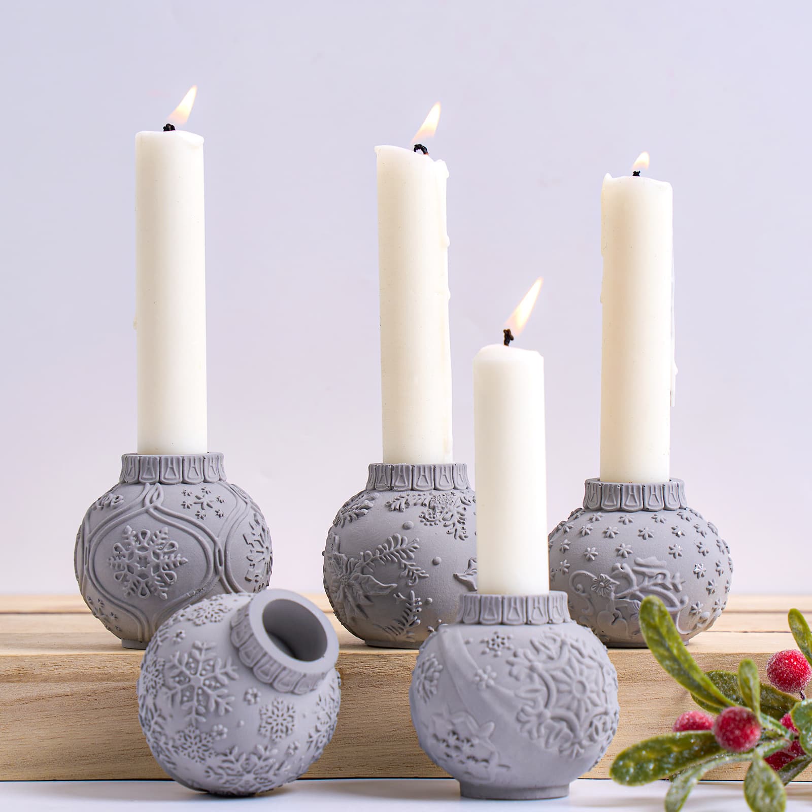 Christmas Sphere Embossed Candle Holder Silicone Mold, Christmas Decorative Pillar Wax Base, Aromatherapy Plaster Mold