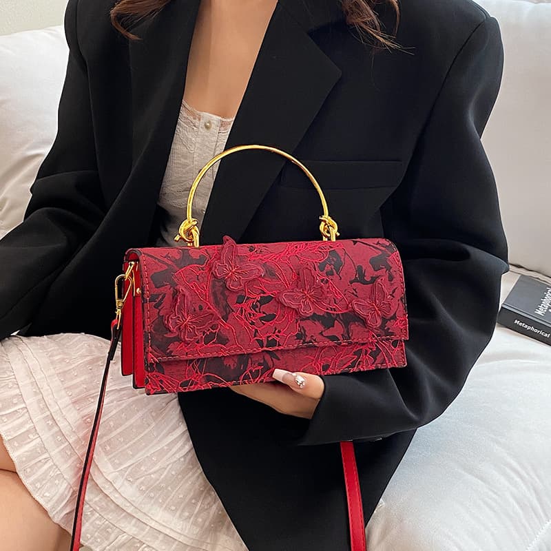 2025 New Crossbody Bag with Embossed Lace Shoulder Bag Women Butterfly Embroidery Small Square Bag