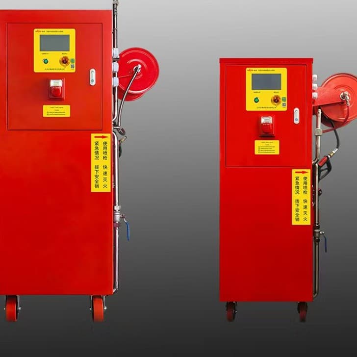 Automatic fire extinguishing for mobile electric vehicle sheds, electric vehicle automatic fire suppression, AI flame recognition camera.