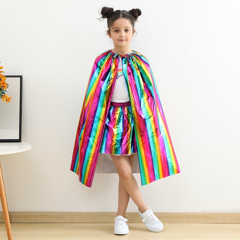 Halloween Children's Clothing Rainbow Children's Cape Unisex with Crown Headwear Cosplay Princess Cloak Party Costume