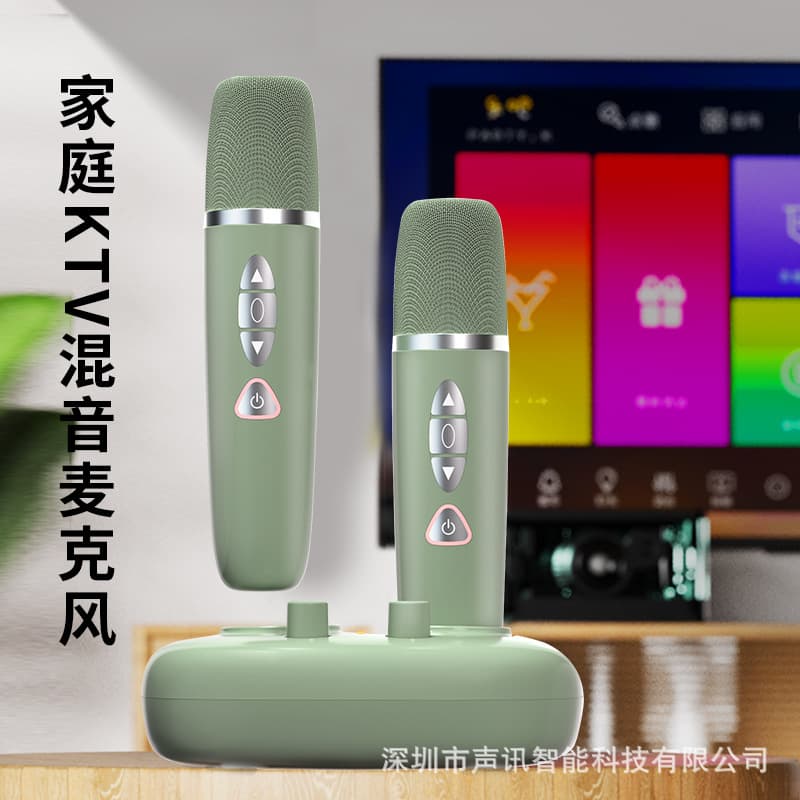 Noise-Canceling Bluetooth Sound Card Microphone Set Home KTV Mixer Wireless Microphone for Singing One-to-Two