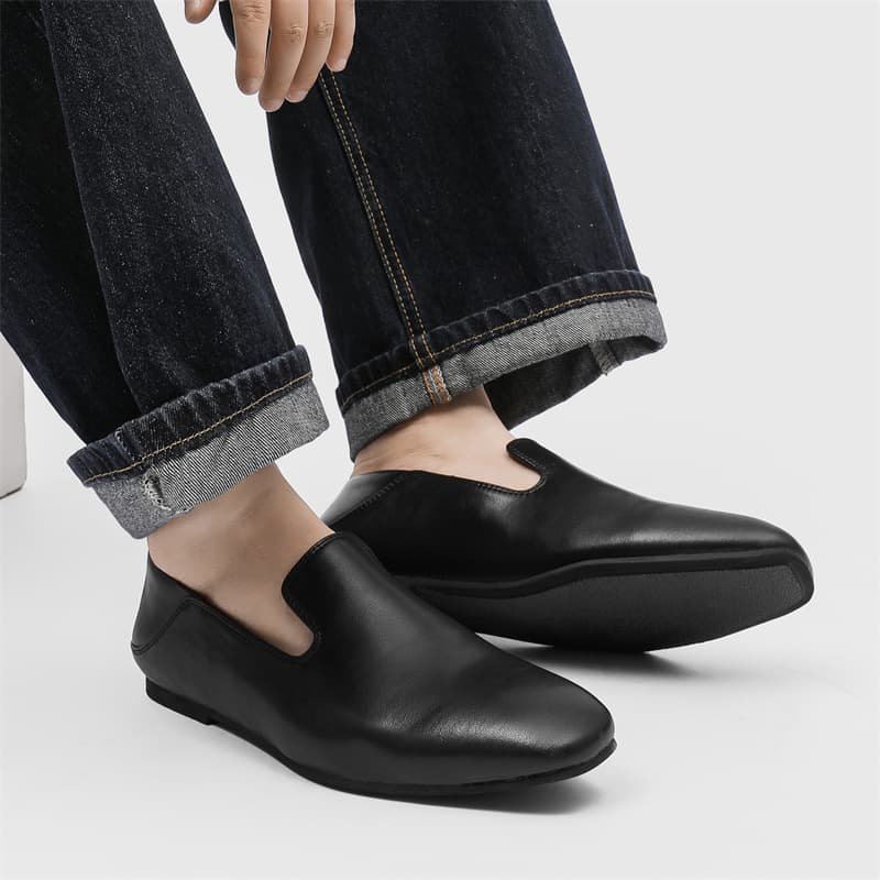 New Flats Spring and Autumn Beanie Shoes for Men, Versatile Slip-Ons 891012 Black Blue Brown-J