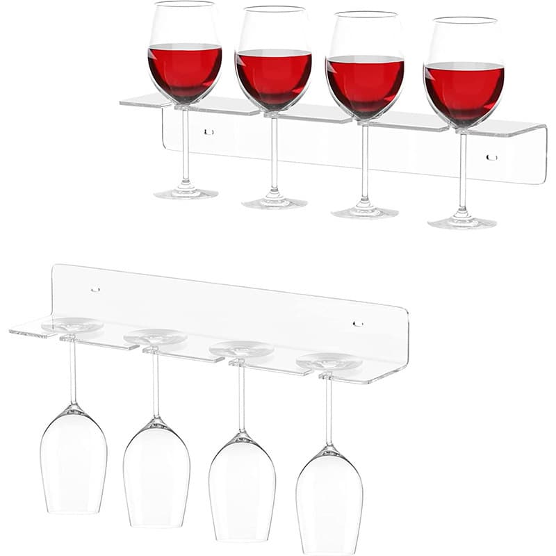 Acrylic Under-Cabinet Wine Glass Rack, Inverted Stemware Holder, Kitchen Storage Shelf, No-Drilling Integrated Rack for Wine Glasses