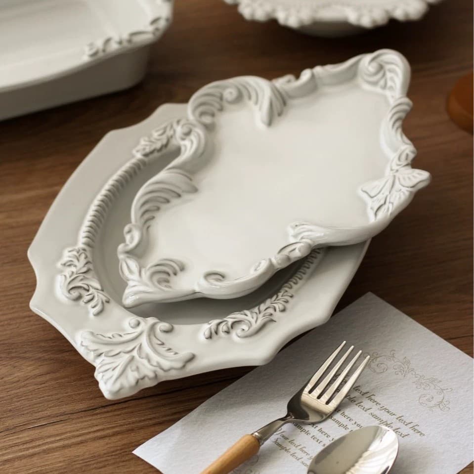 Xixiang French Vintage Embossed Lace Plate Classical Series Tableware Breakfast Oatmeal Fruit Salad Bowl