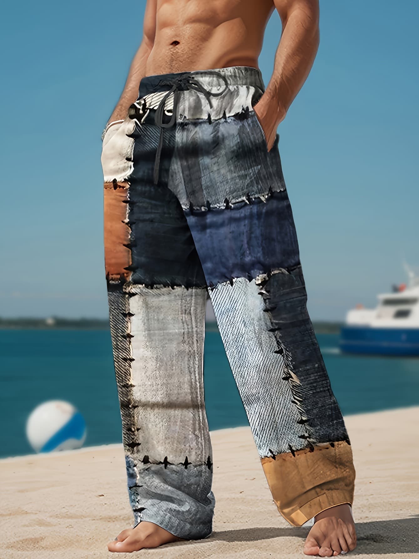 2025 New Model Cross-border Dropshipping Men's 3D Color Block Pattern Print Casual Cross-border
