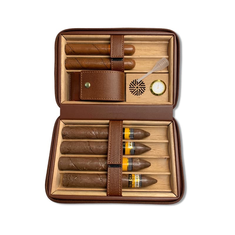 Portable Cigar Humidor Hygrometer Large Capacity 6-Cigar Set with Cedar Wood Moisture Retention
