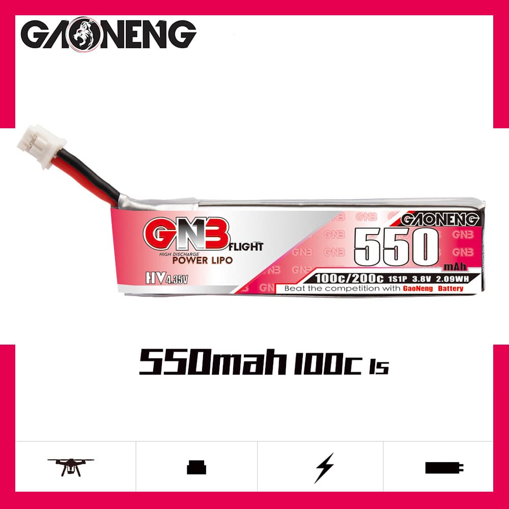 High Performance GNB 550mAh 1S 100C 3.8V HV Indoor FPV Racing Drone Micro Quadcopter LiPo Battery