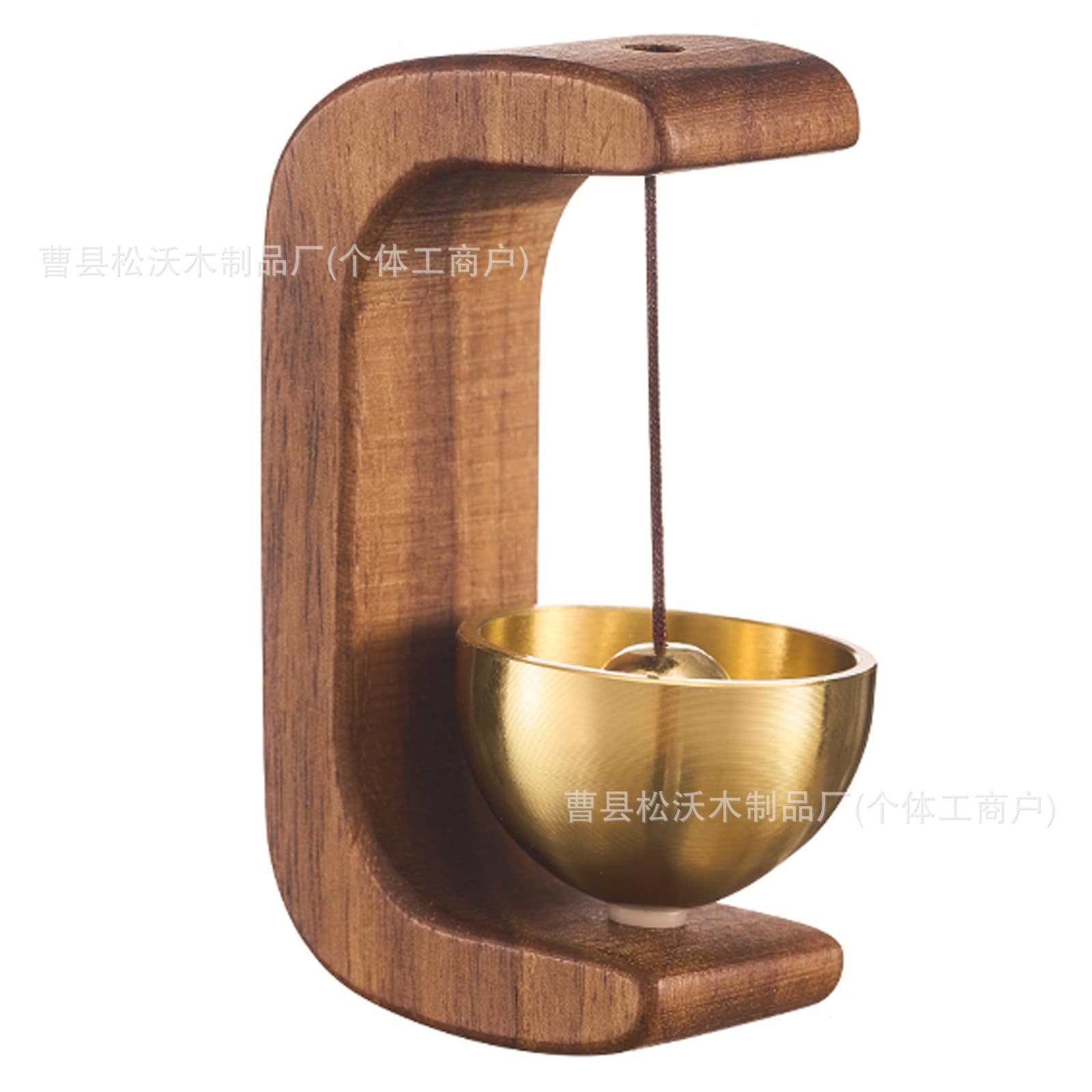 C-shaped wooden wind chime door decoration copper bell pendant home decoration ornaments