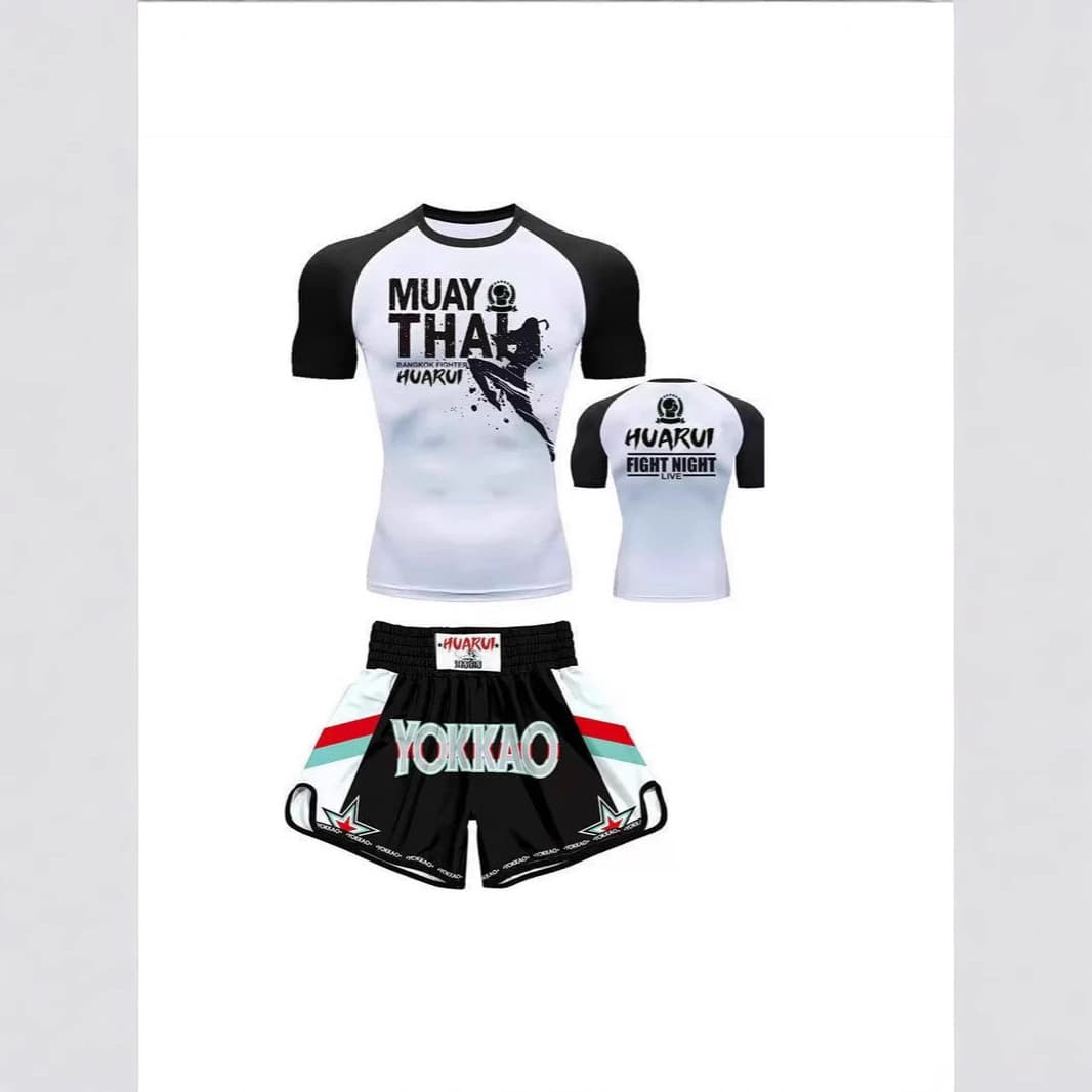 Sanda Training UFC Set Men's Boxing Compression Quick-Dry Shirt Muay Thai Fighting Short Sleeve Shorts Gym Combat