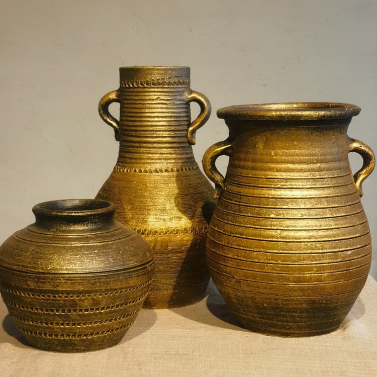 Retro golden vase-like stoneware ceramic ornaments living room flower arrangement pottery pot dried flowers hydroponic flower device handmade r^