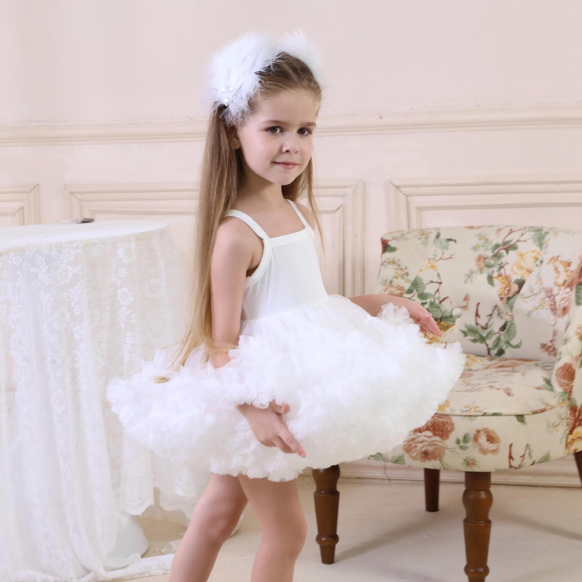 New Summer White Strapless Girls' Dress, Tutu Mesh Princess Gown, Children's Birthday Party Dress in Stock