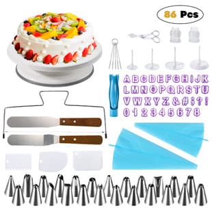 86-Piece Cake Tool Set Cake Turntable Piping Nozzles Spatula Letter Number Mold Complete Baking Tool Kit