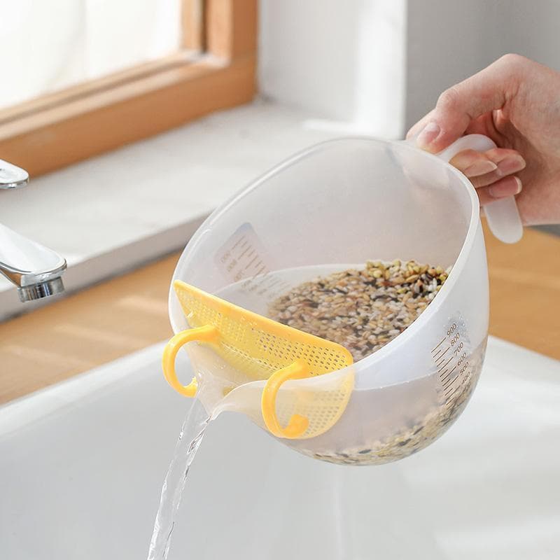 Filter measuring cup with scale, egg liquid, gluten removal filter bowl, household rice washing, baking, egg beater, kitchen good stuff thickening