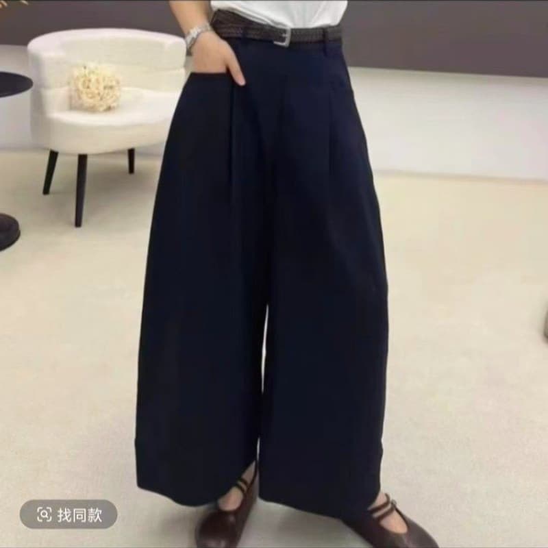 Dropshipping 2026 Summer New Fashion Solid Color Elegant Age-Defying Versatile Curved Wide-Leg Pants for Women