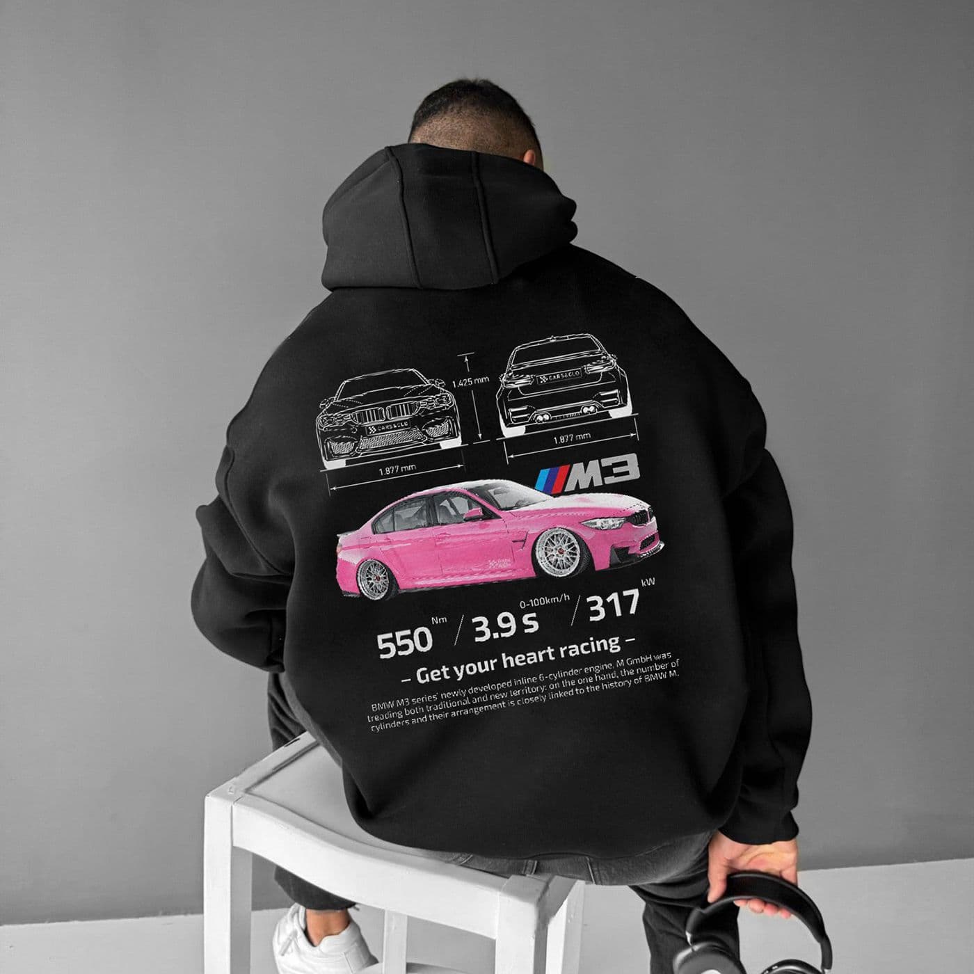 Oversize Sports Car MUSTANG GT Hoodie White-XL Hooded