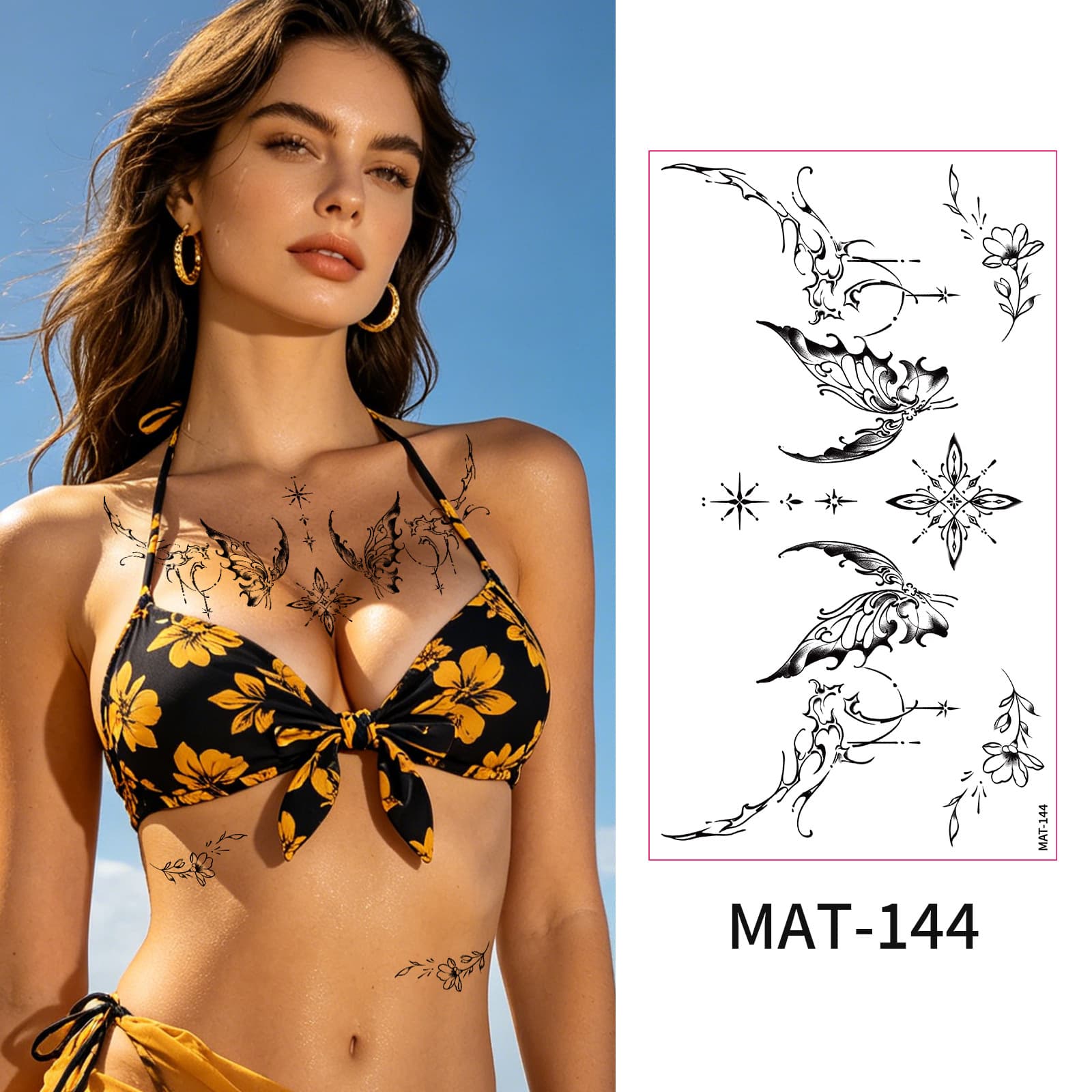 Cross-border Hot Selling Black Matte Tattoo Sticker Premium Ins Sexy Women Chest Tattoo Sticker Waterproof Non-Reflective