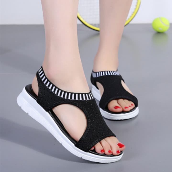 2024 Summer New Foreign Trade Large Size Women's Knit Peep Toe Casual Sandals Slip-on European American Style Breathable