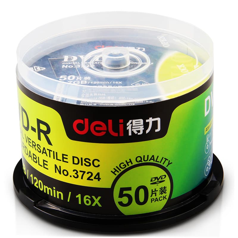 Deli 3724 Recordable DVD-R Blank Discs 4.7GB Car MP3 Discs 50-Pack