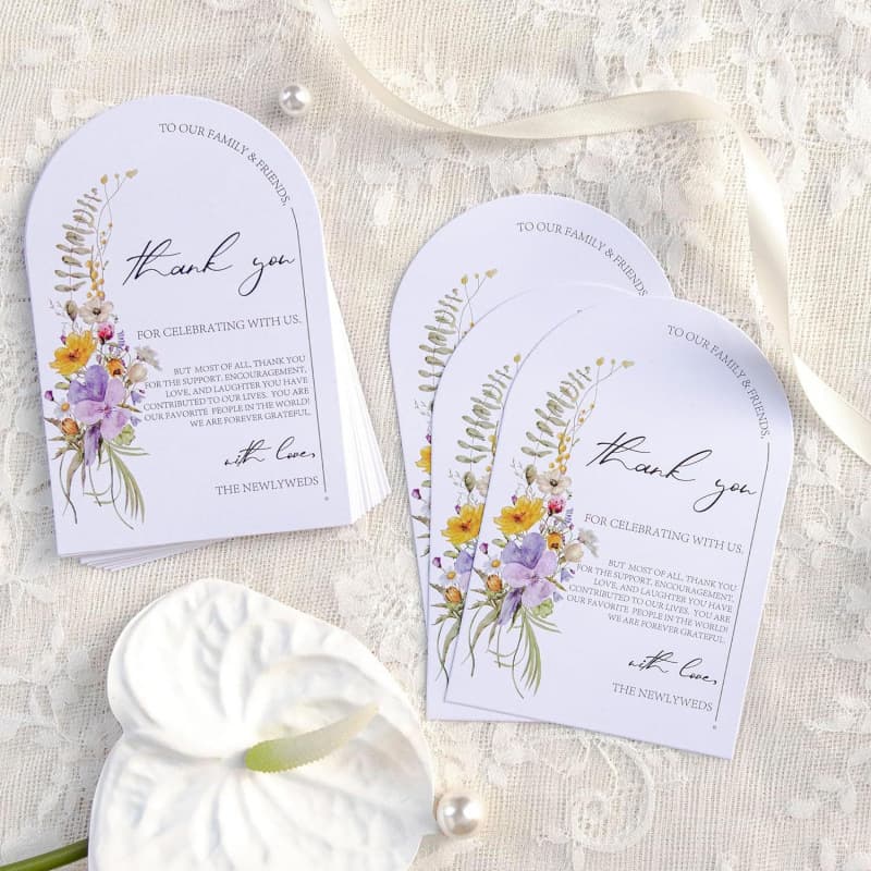 50 cards, 4x6 inches, floral wedding dinner event place cards, table decorations, thank-you cards, arch design