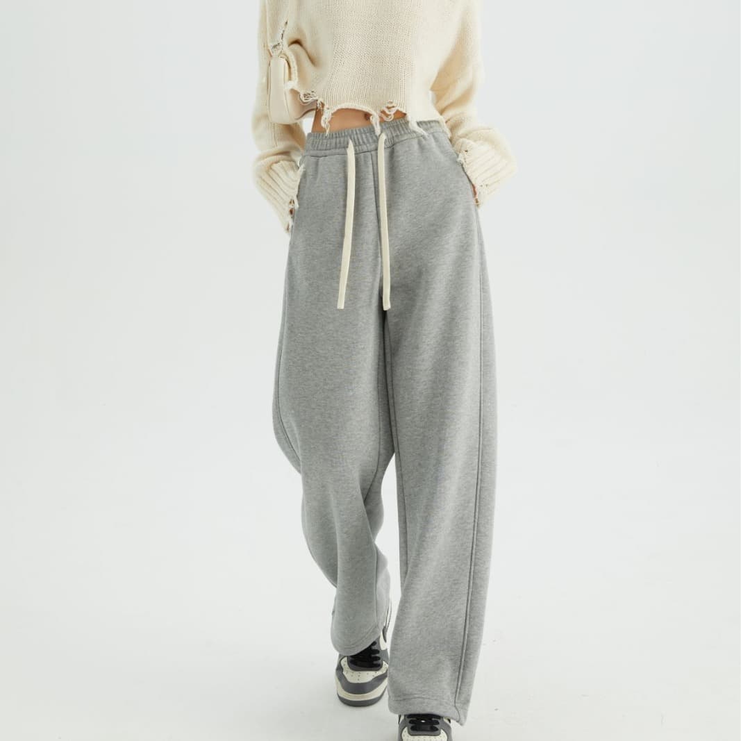 【700g cashmere wide leg pants】Winter women's clothing imitation cashmere warm loose sweatpants cotton straight leg high waist slimming
