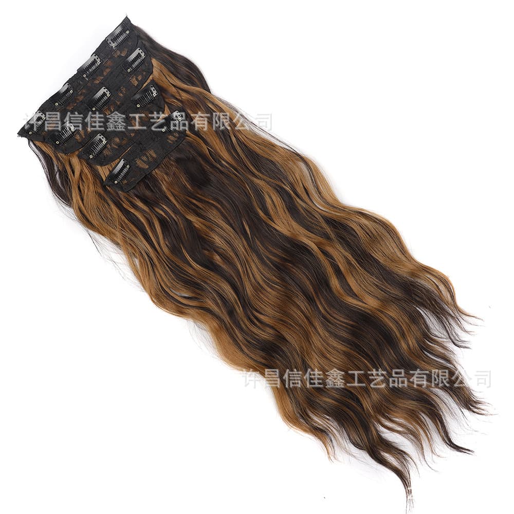 Cross-border Trade High Temperature Silk Wig Hairpiece for Women 4-Piece Set Clip-in Curly Hair Extensions Synthetic Hair Wefts Factory Direct