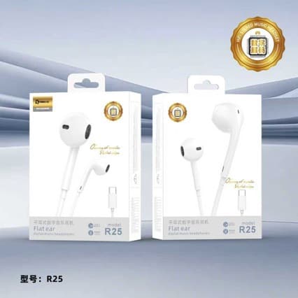 Premium Packaging R25 Flat Digital Music Earphone Type-C Interface Universal Wired Earphone for Mobile Phones