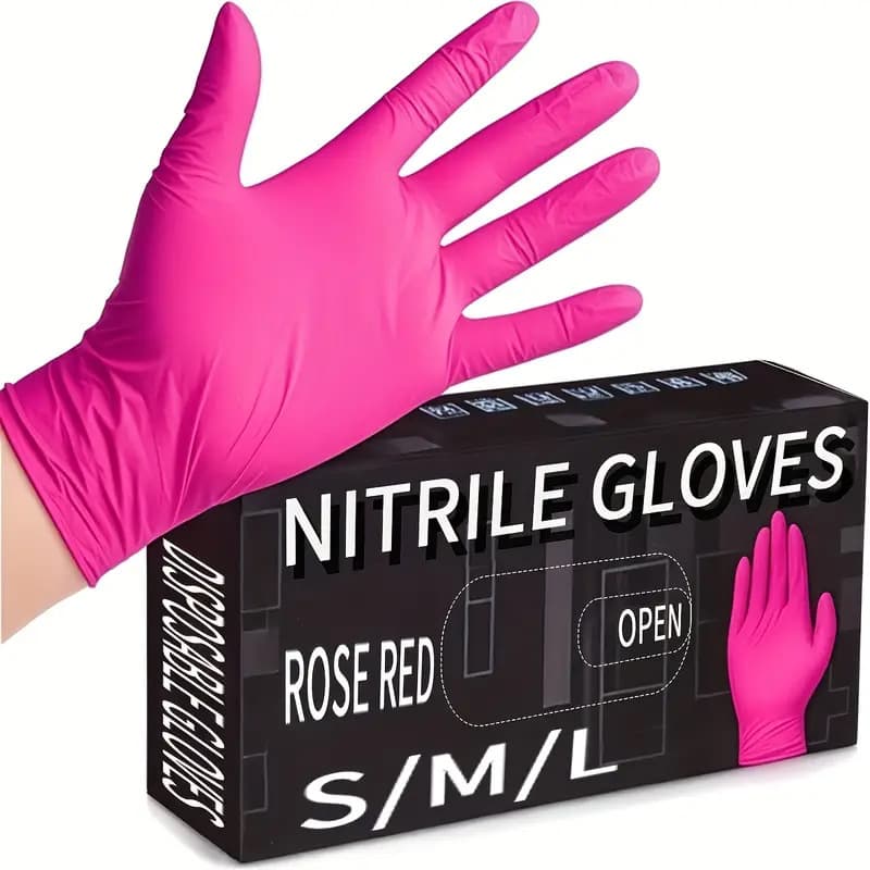 Cross-border rose red nitrile gloves, highly elastic, durable, waterproof, oil-proof, and oil-resistant nitrile gloves, direct supply from the manufacturer