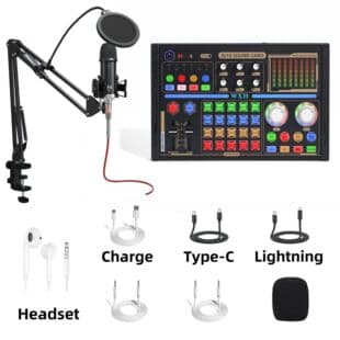 48V Cross-Border English DJ18 Live Streaming Sound Card Full Set Phone Sound Card Live Singing Special Capacitor Microphone