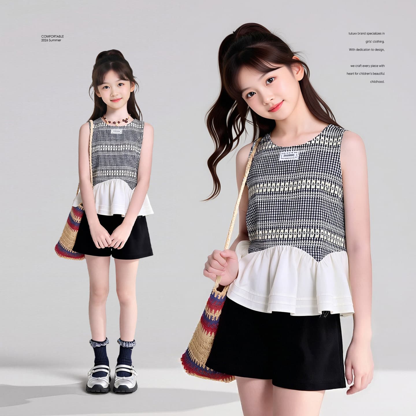 Tutu Elephant Girls' Sleeveless Top 2026 Summer New Children's Slim Fit Summer T-Shirt Very Nice
