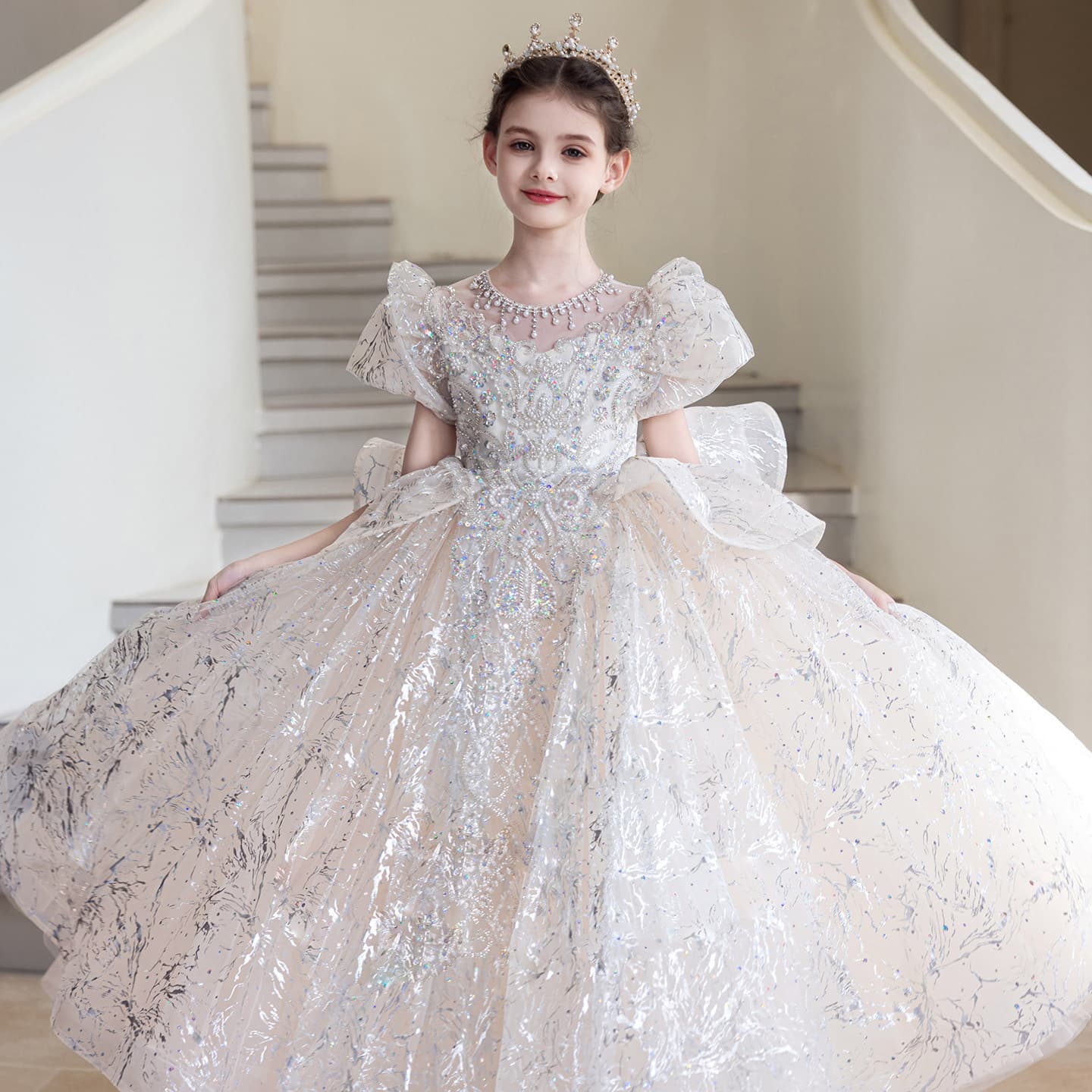 Girls' Luxury Dress, Unique Host Gown, Exquisite Princess Dress for Children, Piano Performance and Stage Show Dress