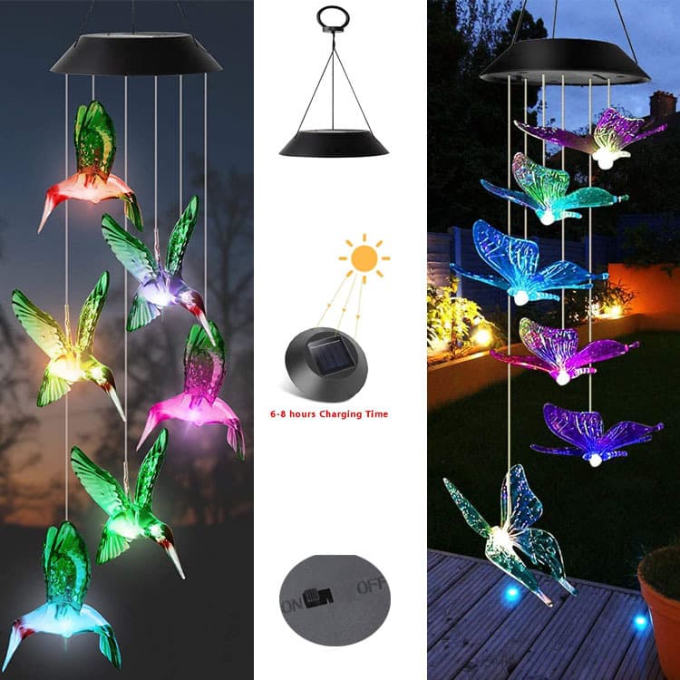 Outdoor Solar Wind Chime Light Garden Light Garden Decorative Light Butterfly Hummingbird Outdoor Landscape Light