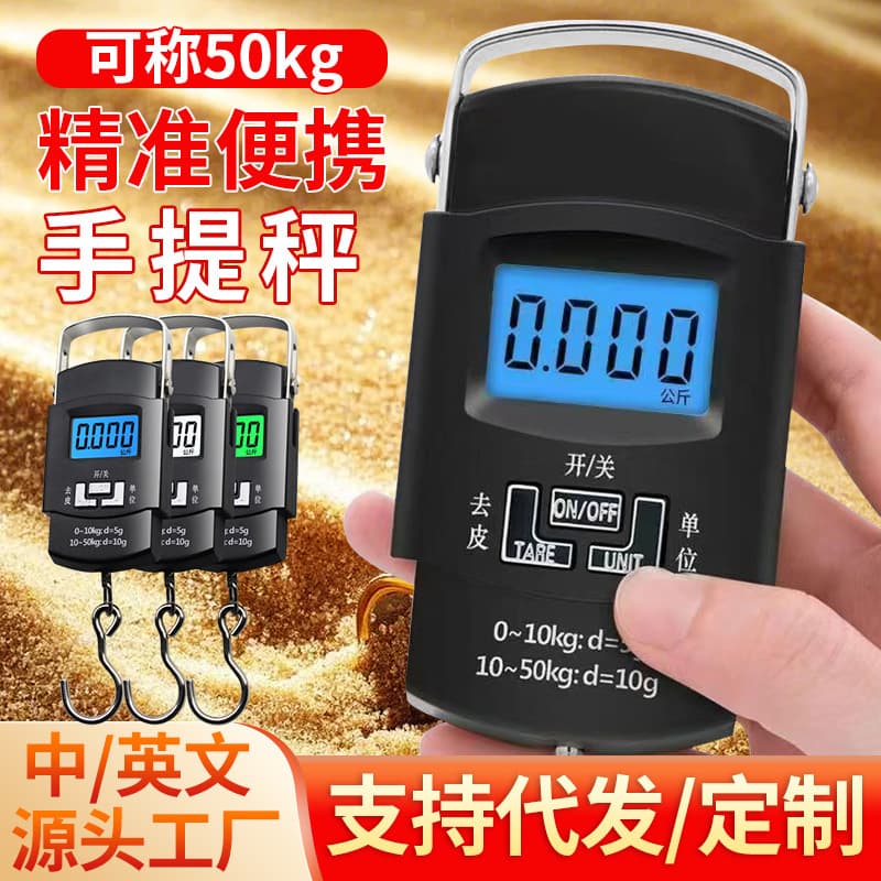 Portable 50kg Electronic Handheld Scale with Hook for Luggage and Fishing, Cross-border High Precision Spring Scale