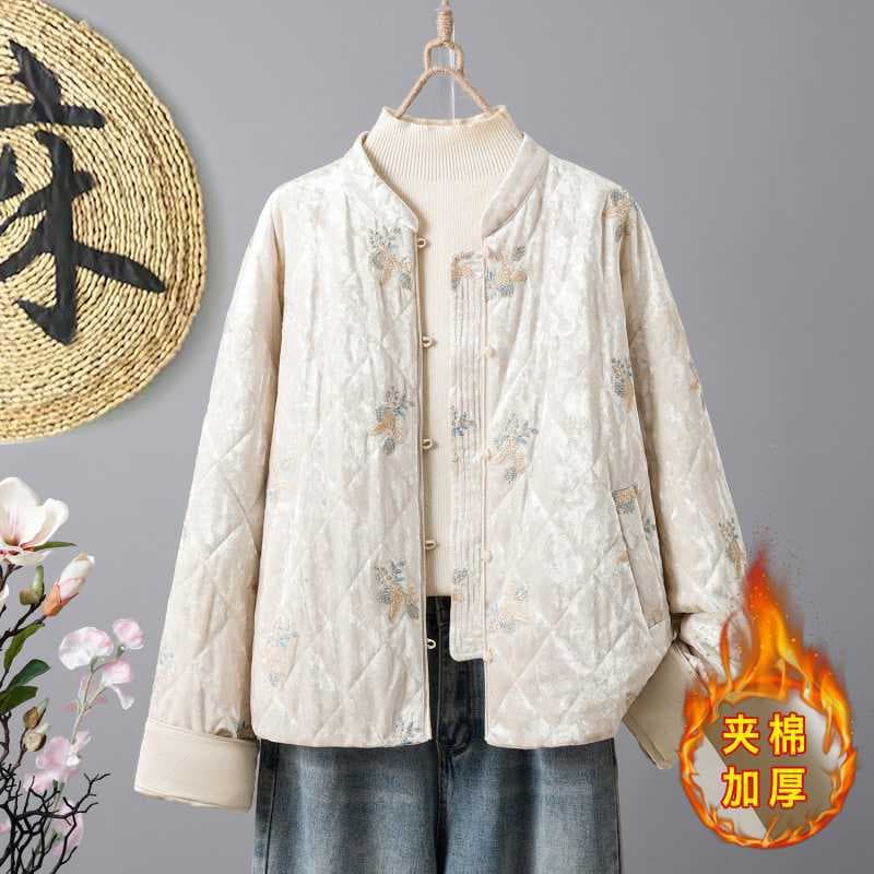 Real Shot New Chinese Style Cotton Coat for Women 2025 Winter New Arrival National Style Embroidery Small Stand Collar Design Cotton Jacket