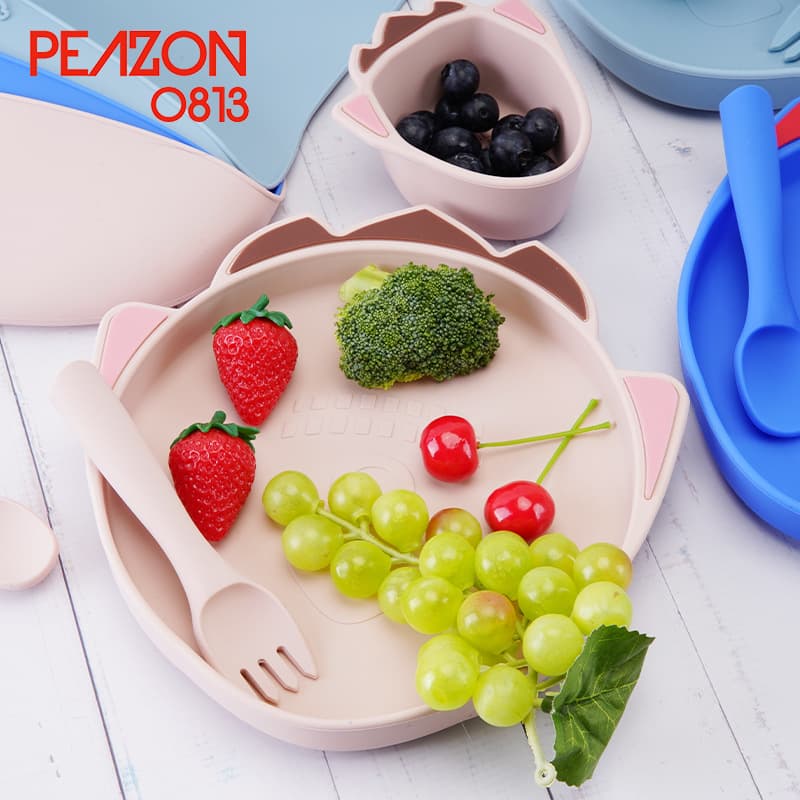 Custom Silicone Dinner Plate Set High Temperature Resistant Drop-proof Baby Bowl Bib Cute Kids Tableware Set