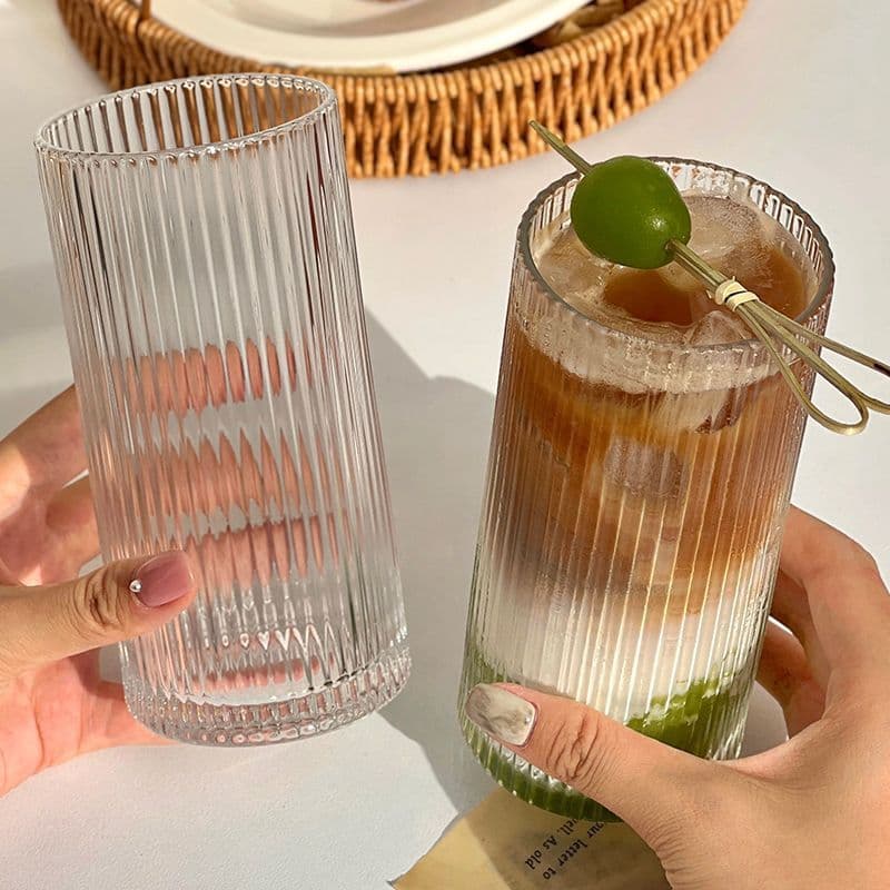 Ins Style Striped Coffee Cup Glass High Beauty Value Simple Household Water Cup High-grade Ice American Drink Cup
