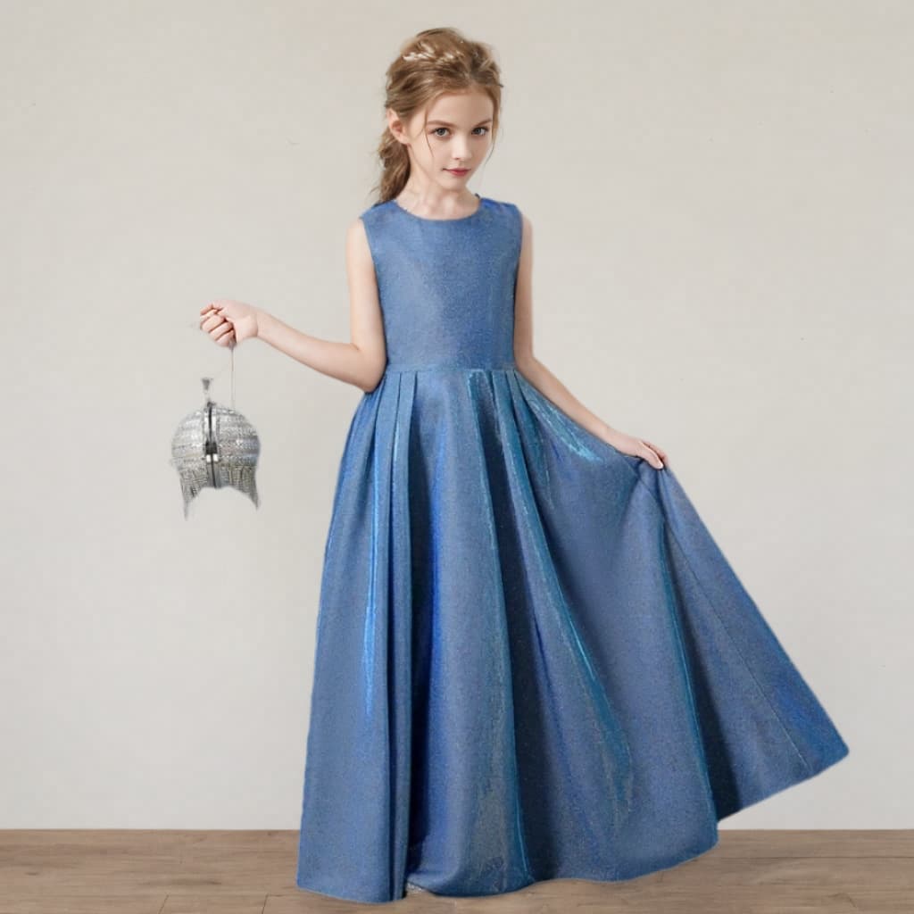 2026 New Blue Gold Children's Choir Performance Dress for Girls Piano Recital Costume Wholesale