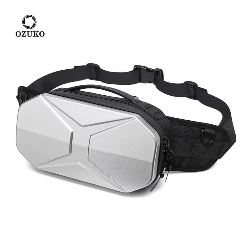 Ozuko Men's Sport Waist Bag Hard Shell Crossbody Bag Waterproof Fashion Brand Male Model Leisure Travel Pure Color Backpack