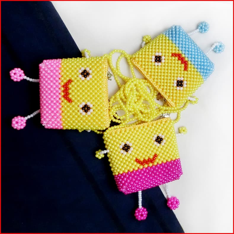 Factory Wholesale Beaded Bags SpongeBob Kids Bag Long Strap Shoulder Crossbody Handmade Woven Bead Purse