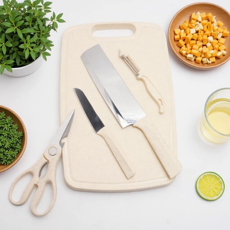 Stainless steel knife set, home storage, full set of baby food knives, plastic chopping board, kitchen utensil set