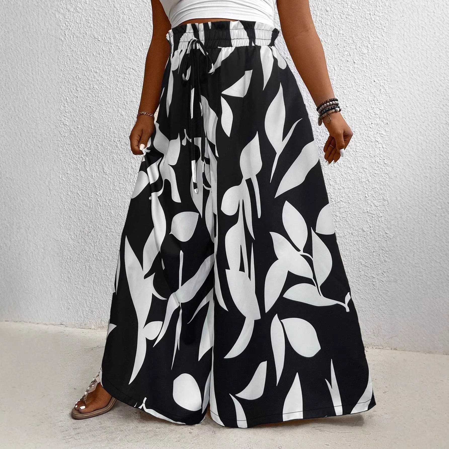 2026 European and American Amazon Independent Station Women's New Fashion Plus Size Casual Pants Floral Print Long Pants Wide Leg Pants