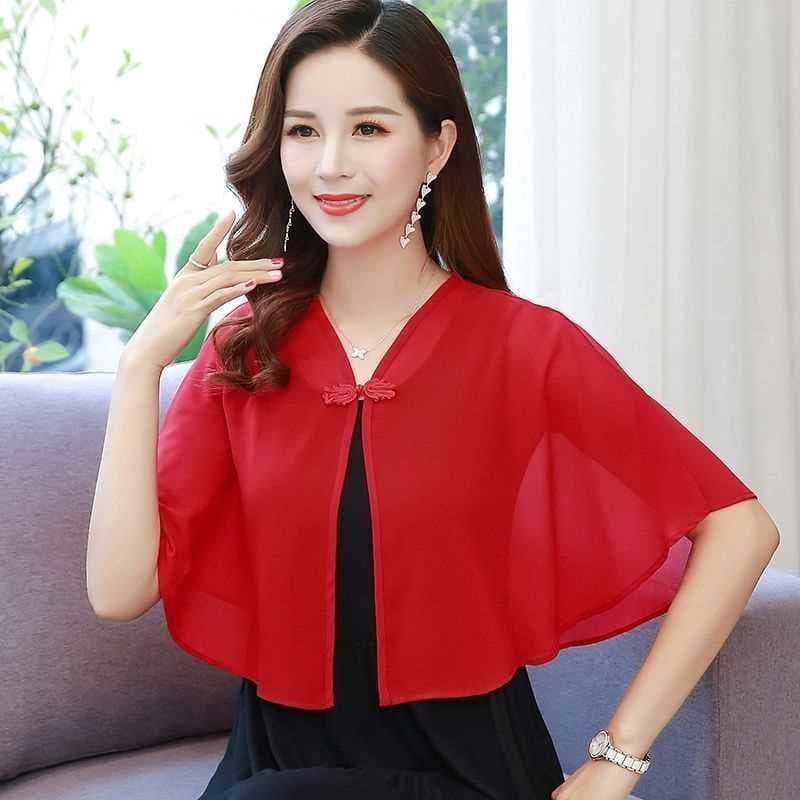 Chiffon Small Cape Women's Summer Dress Outer Layer Versatile Short Loose Cardigan Thin Chiffon Sun Protection Open Front Jacket