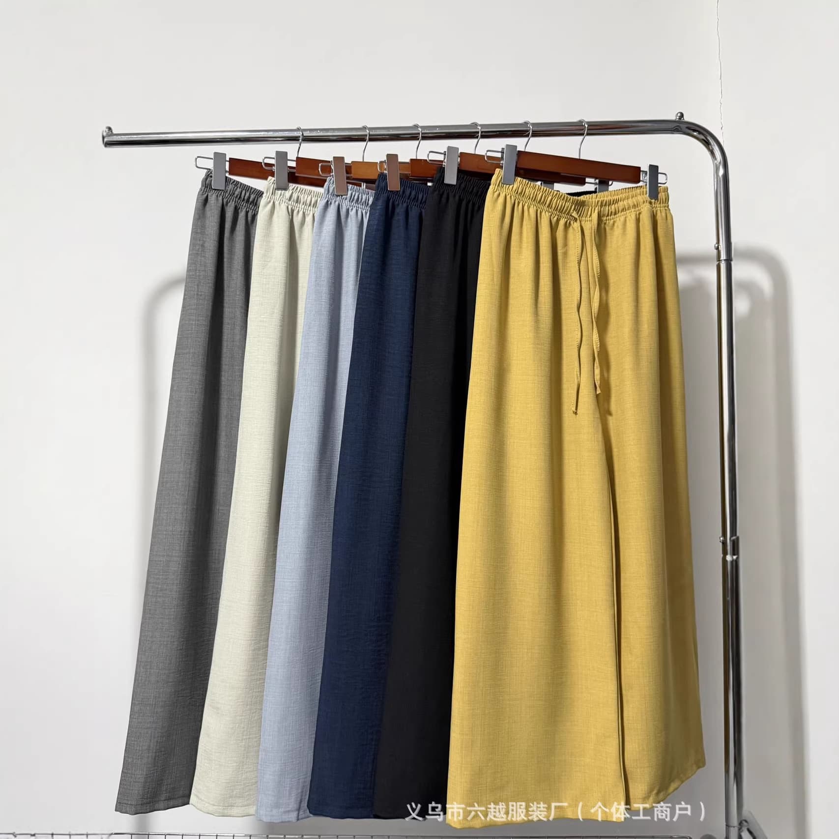Tencel linen pants women's summer thin versatile elastic waist breathing ice silk pants high waist bamboo pattern textured wide leg pants