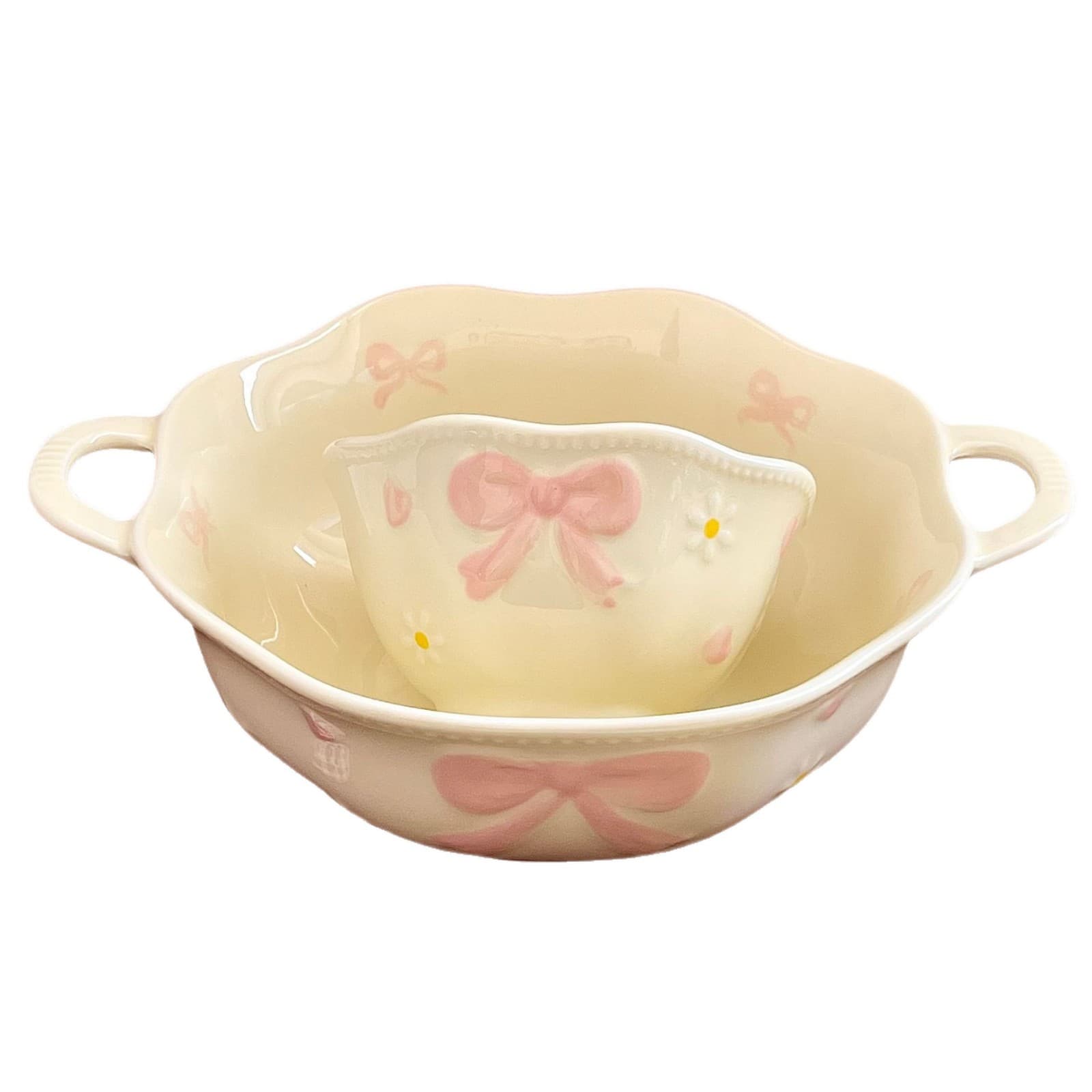 Vintage French High-Aesthetic Relief Bowknot Home Single-Serve Underglaze Color Plate Soup Bowl Rice Bowl Dinnerware Set