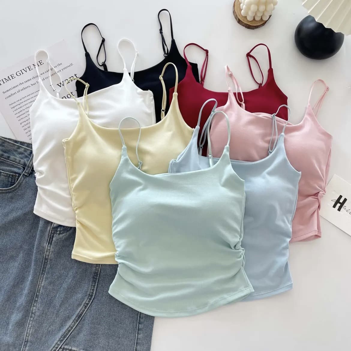 Stitched pure cotton sweet and spicy design pleated camisole for women with bra pads, suitable for inner or outer wear, slim fit and beautiful backless top for summer.