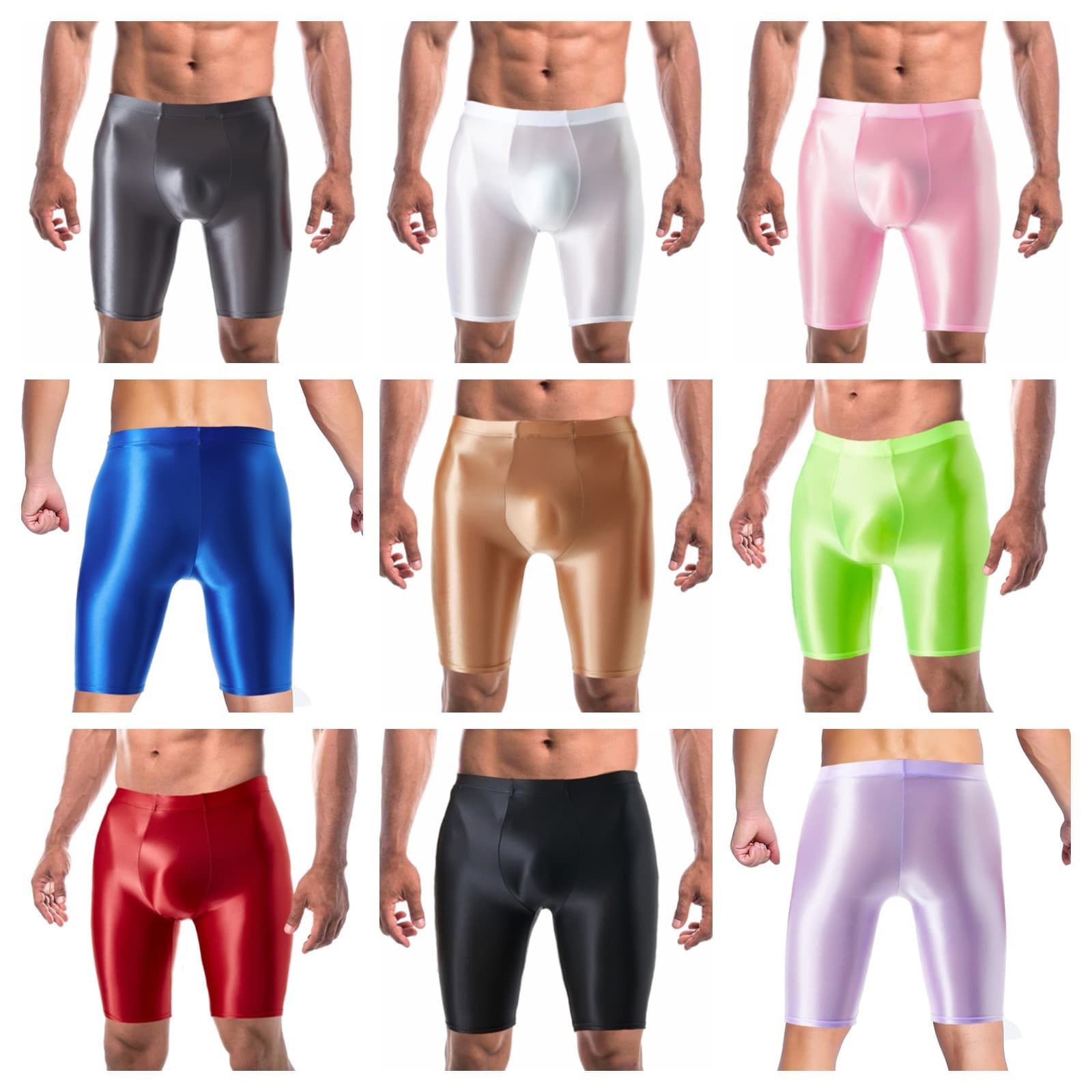 European and American Plus Size Men's Shiny Ice Silk Shorts Glossy Silky Five-Point Pants Sexy Sports Fitness