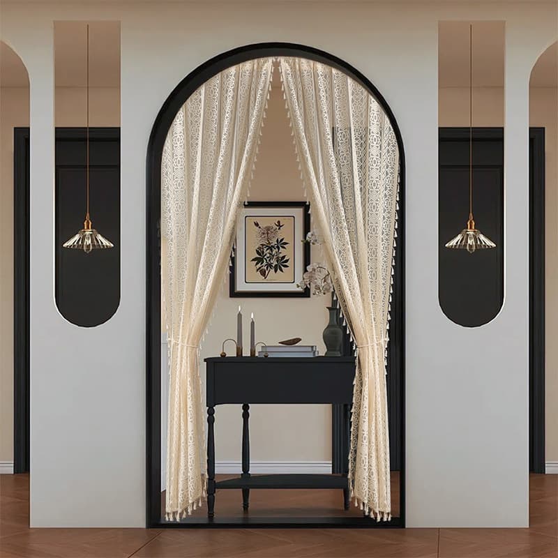 New Bohemian Style Door Curtain Lace Embroidered Curtain No-Drilling Cream Vintage Premium Sense Partition Curtain