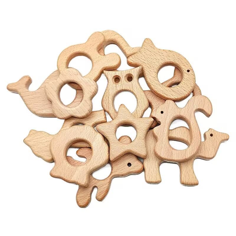 Cross-border Supply Children's Wooden Baby Teether Toy Accessories Beech Wood Animal Grinding Stick Factory Wholesale