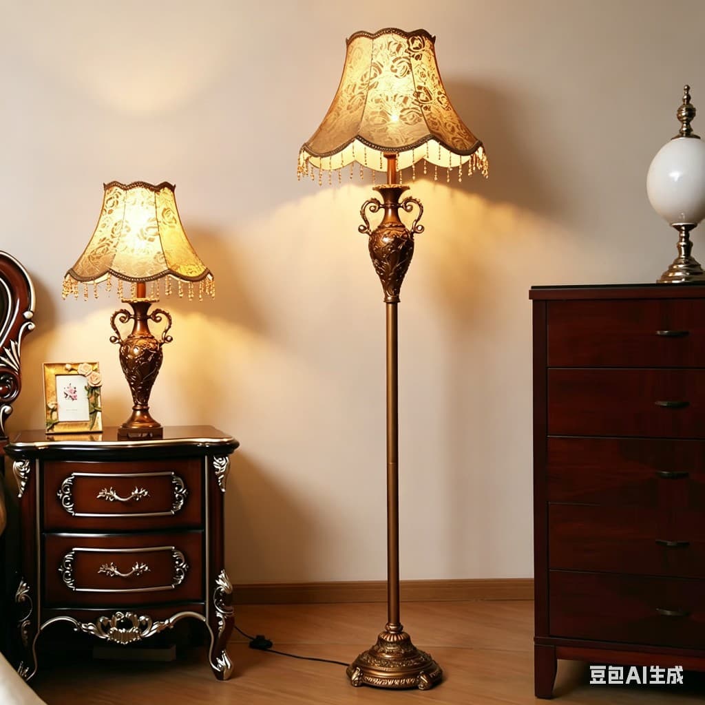 Resin European Floor Lamp, American Retro Style, Living Room Sofa Coffee Table Lamp, Bedroom Nightstand Tall Floor Lamp